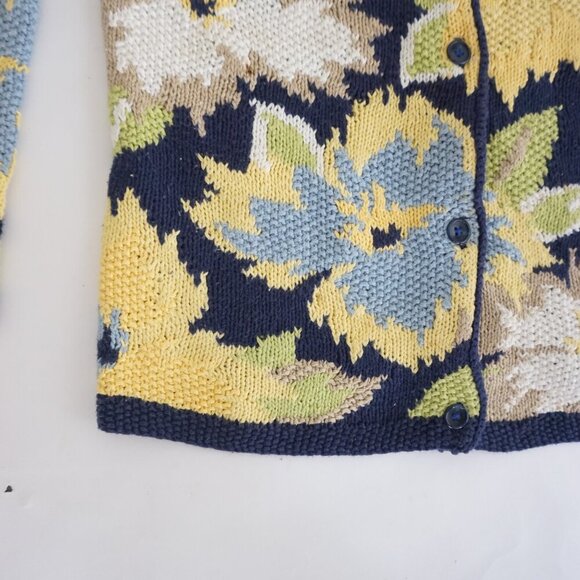 Vintage Susan Bristol Navy Yellow Knit Floral Button Up Cardigan Sweater S - Picture 8 of 10